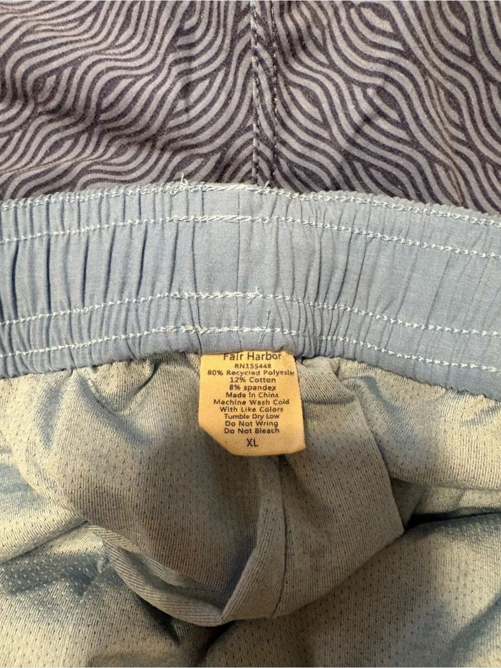 Fair Harbor The Anchor Swim Trunks Mens XL Blue Print BreezeKnit Liner Short